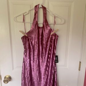 Express Pink Sequin Backless Halter Dress